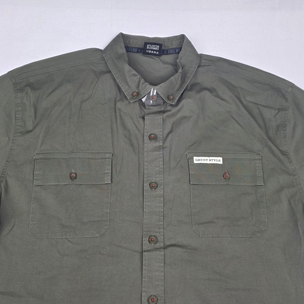 Grunt Style Garage Button Down Shirt Mens L Olive Military Green Short Sleeve